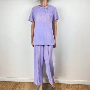 Vintage 60s Lavender 2-Piece Tunic Top Wide Leg Pants Large Knit Modest Casual